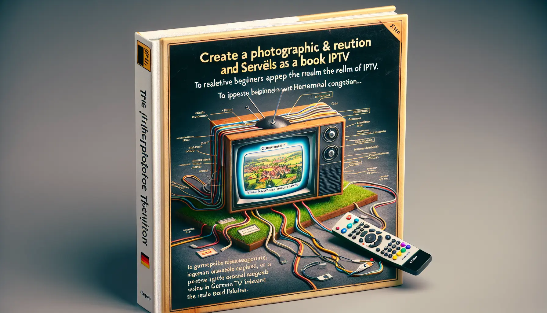 A realistic book cover showing a TV with IPTV guide, remote, and German cues, inviting beginners.