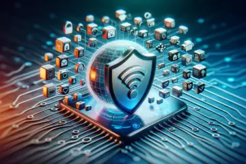 IPTV with VPN: Secure streaming showcased with protection icons and secure network elements.