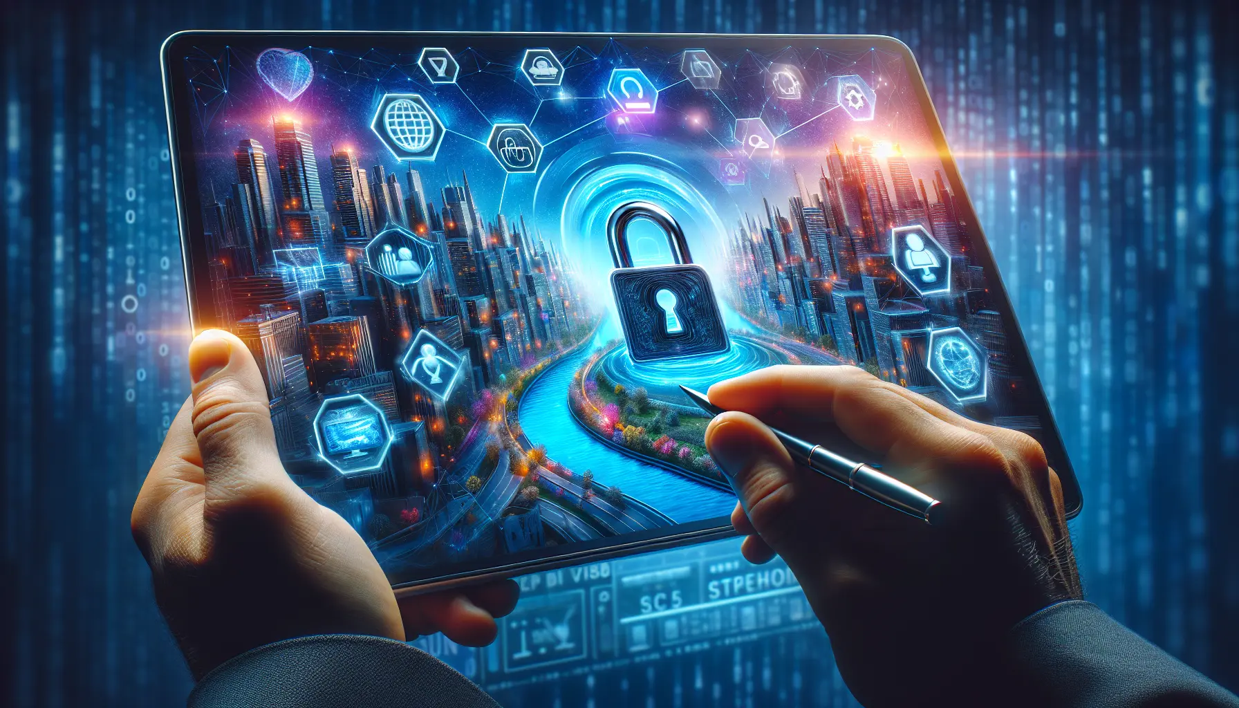 IPTV with VPN: Secure streaming, privacy, and safety with modern visuals and security icons.