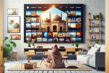 A person browsing a vast selection of movies and shows on a modern TV, representing flexible, contract-free IPTV.