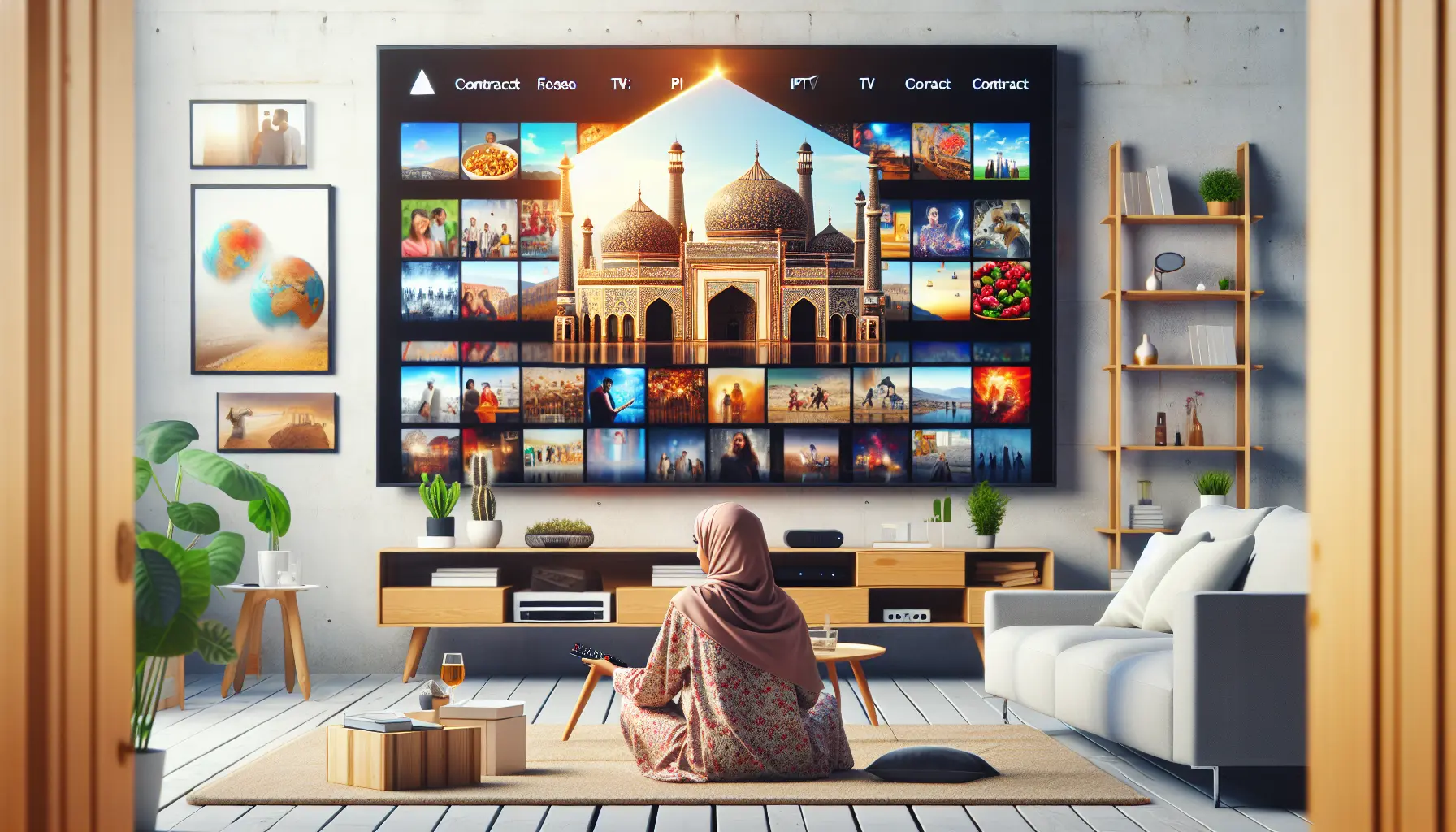 A person browsing a vast selection of movies and shows on a modern TV, representing flexible, contract-free IPTV.