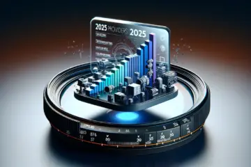 A 3D bar chart ranks top IPTV providers for 2025, displayed on a sleek, floating TV screen.