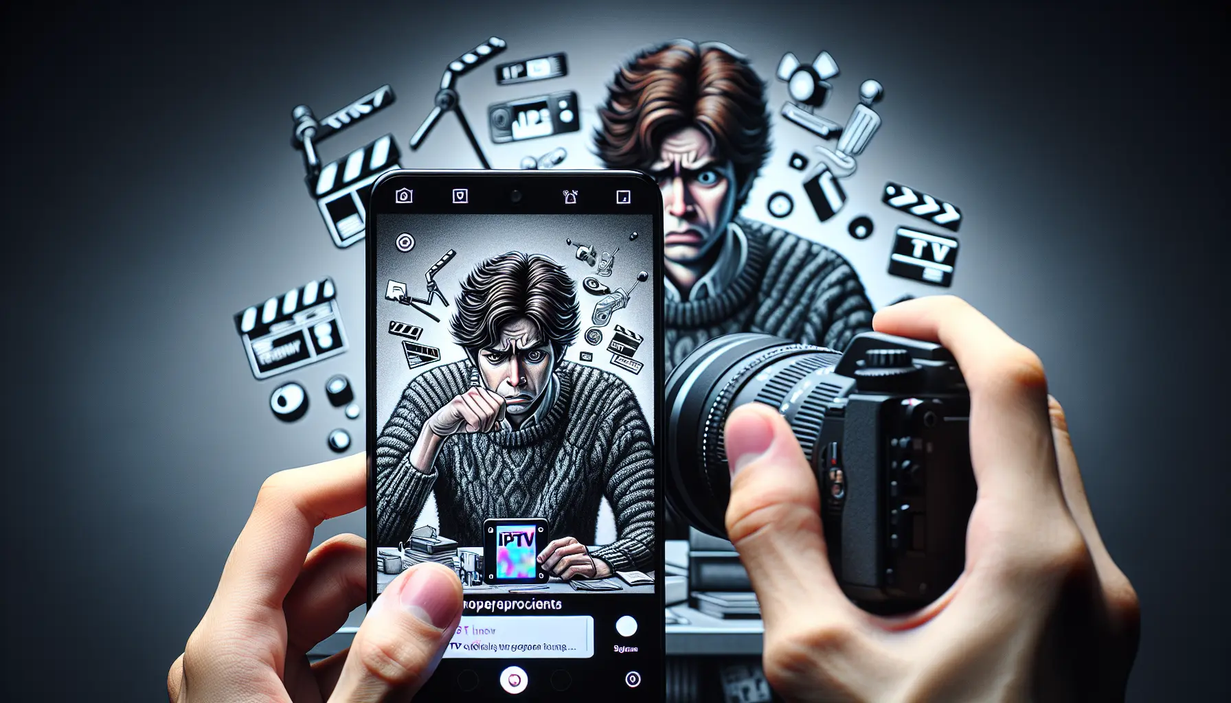 Frustrated user staring at a frozen IPTV app on their smartphone.
