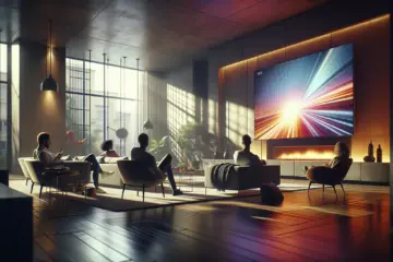 alt_text: Modern living room with people watching streaming on a big TV, featured headline: "IPTV-Streaming: Was bedeutet das wirklich?"