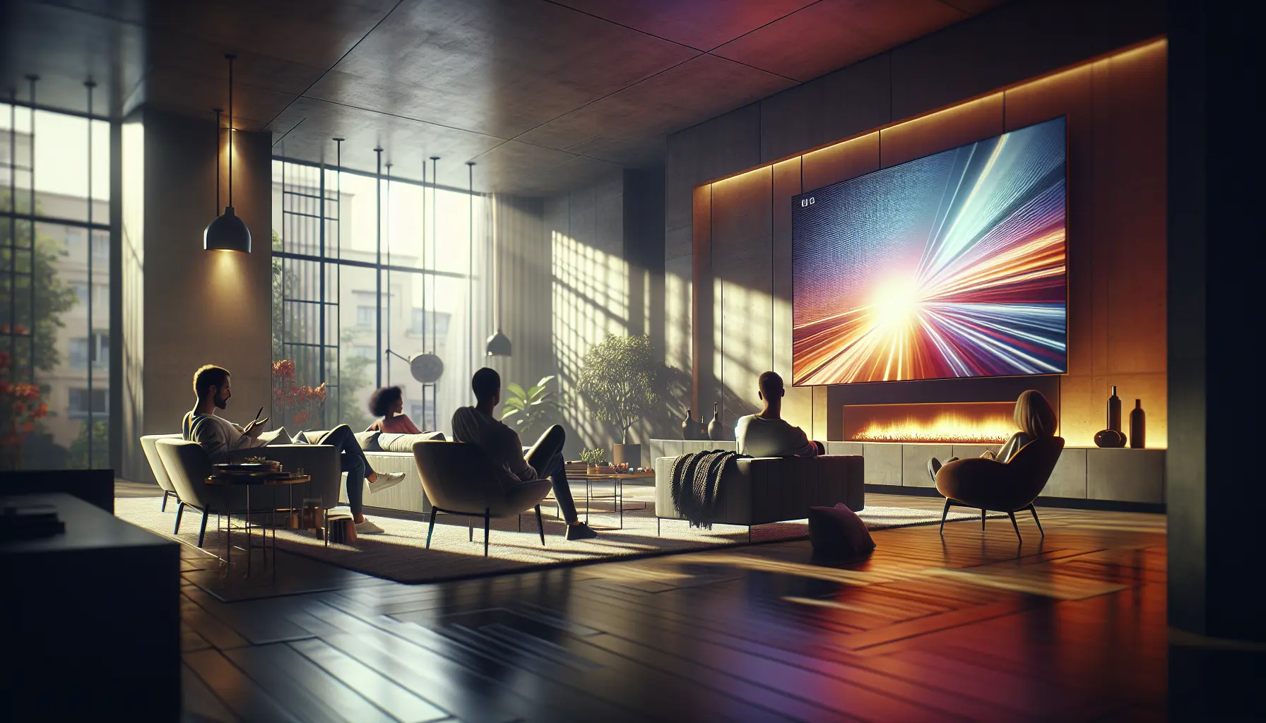 alt_text: Modern living room with people watching streaming on a big TV, featured headline: "IPTV-Streaming: Was bedeutet das wirklich?"