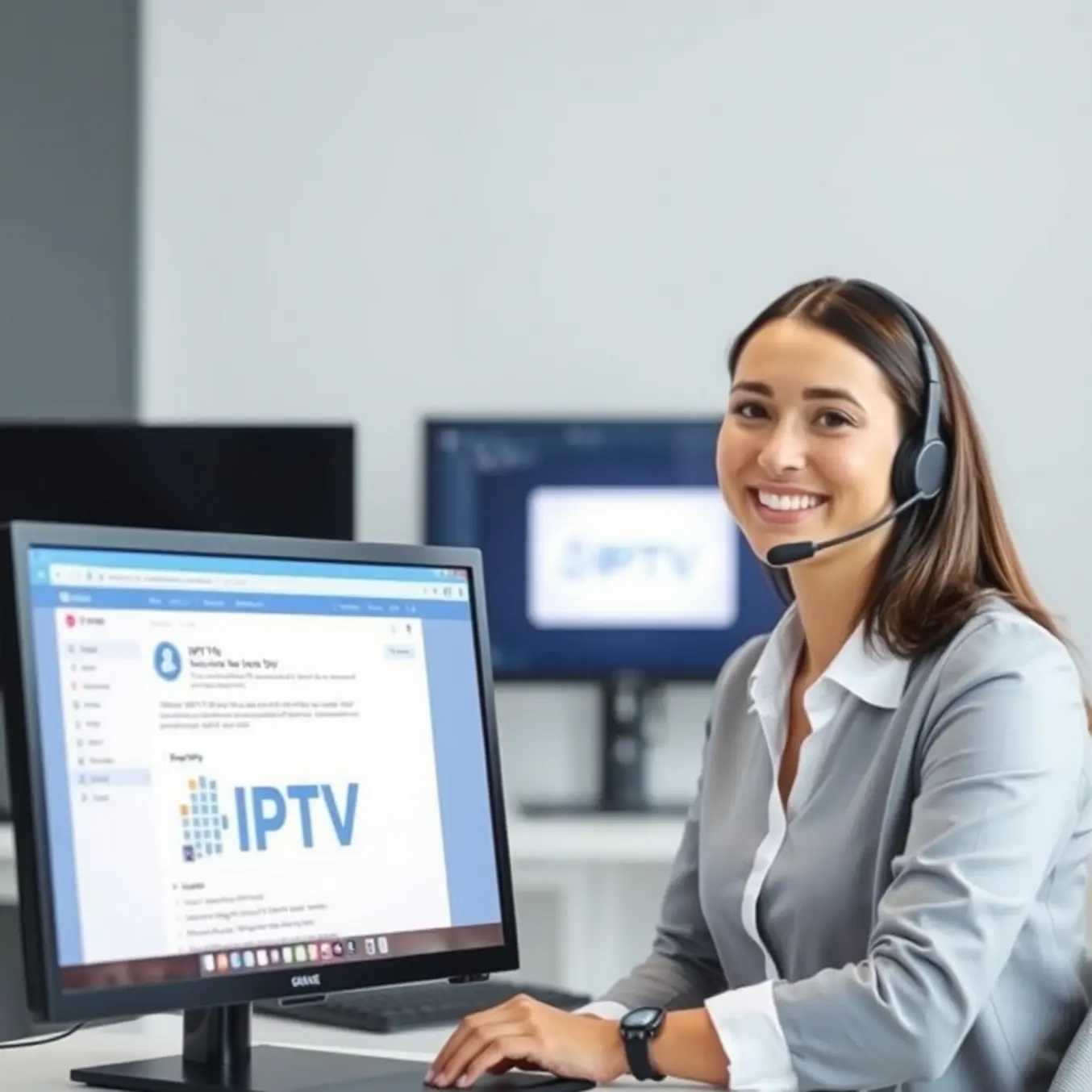 A friendly support agent assists a customer via email for a modern IPTV service.
