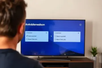 Person checking a smart TV during a smooth IPTV provider switch in a cozy living room.