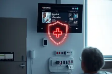 A patient watches a secure medical information display on a hospital room television.